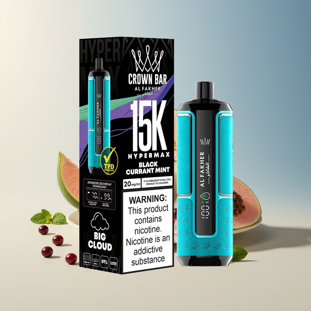 Veleprodaja Slovenija Al Fakher Crown Bar 15000 ustnic Črni ribez Meta Tip-C Port