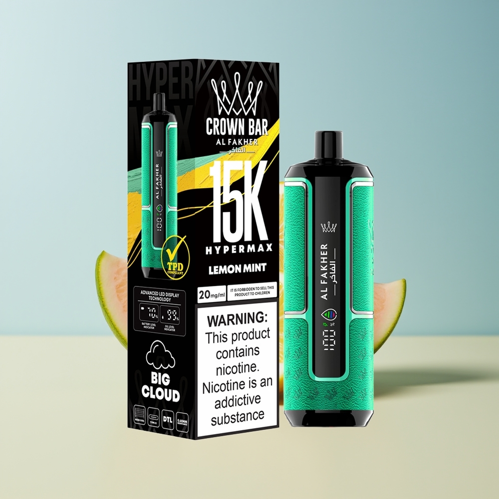 Veleprodaja Slovenija Al Fakher Crown Bar 15000 vdihov Citrona Meta Tip-C Port 600mAh Baterija