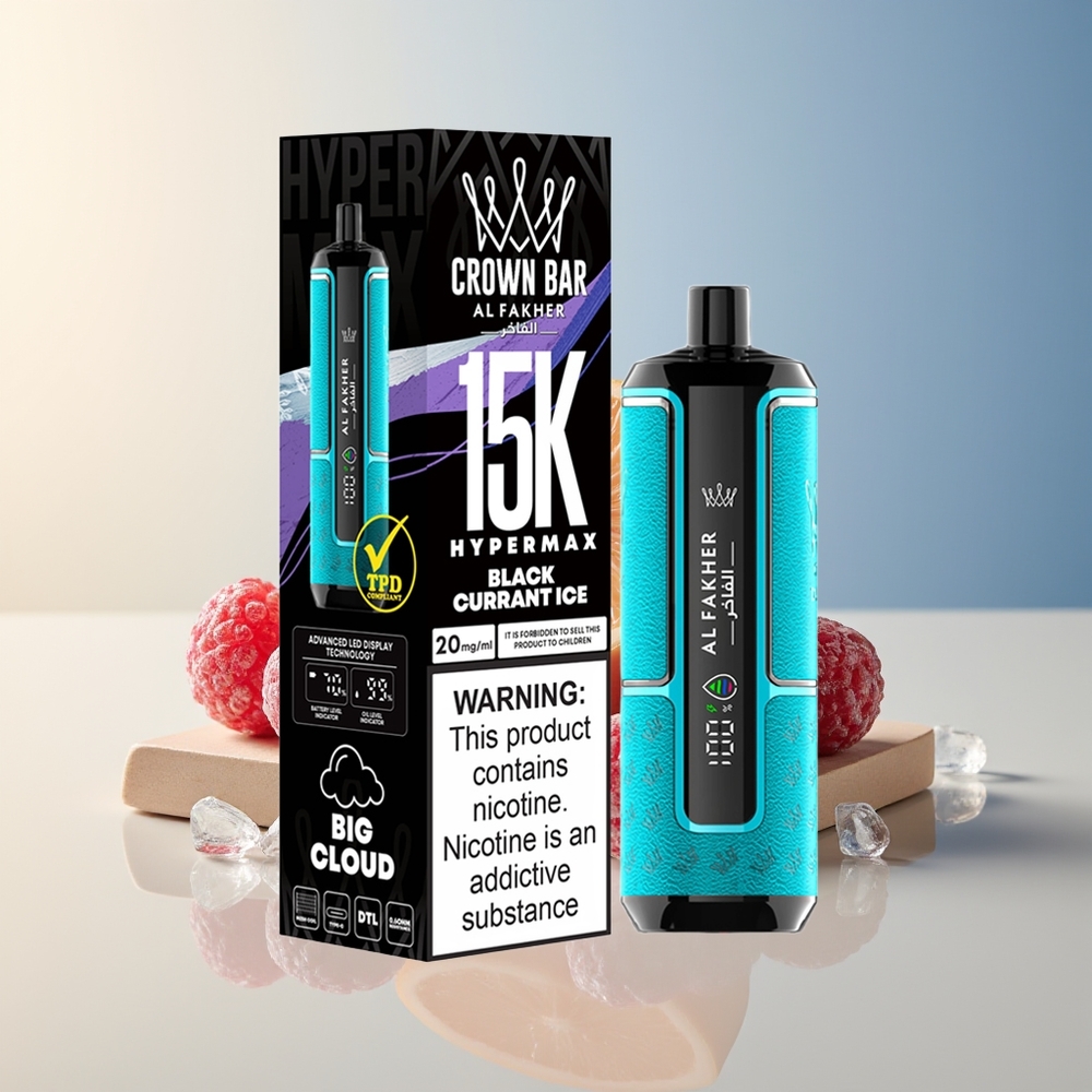 Veleprodaja Slovenija Al Fakher Crown Bar 15K Črni ribez led Hypermax Enkratna e-cigareta Kit 600mAh