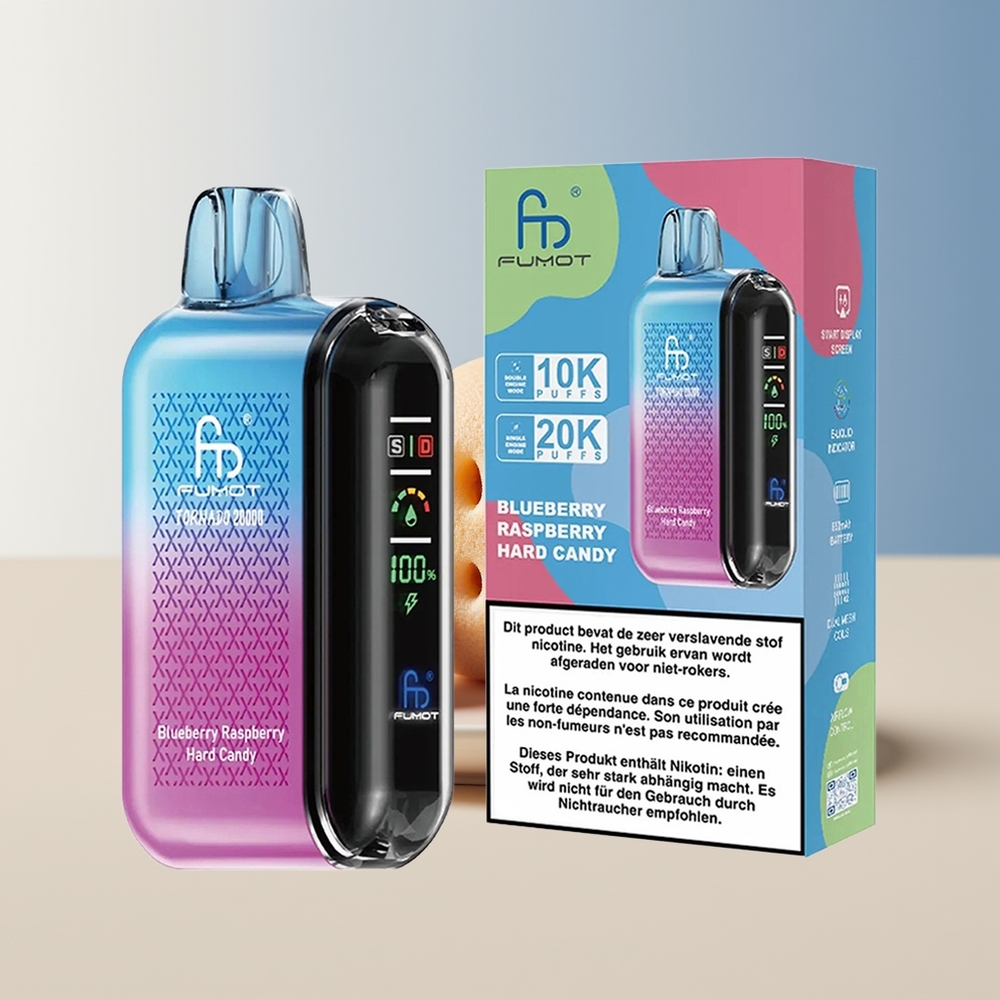 Veleprodaja Slovenija Fumot Tornado 20000 Puffov Borovnica Malina Trdi Bonbon Dual Mesh Coil Smart Display
