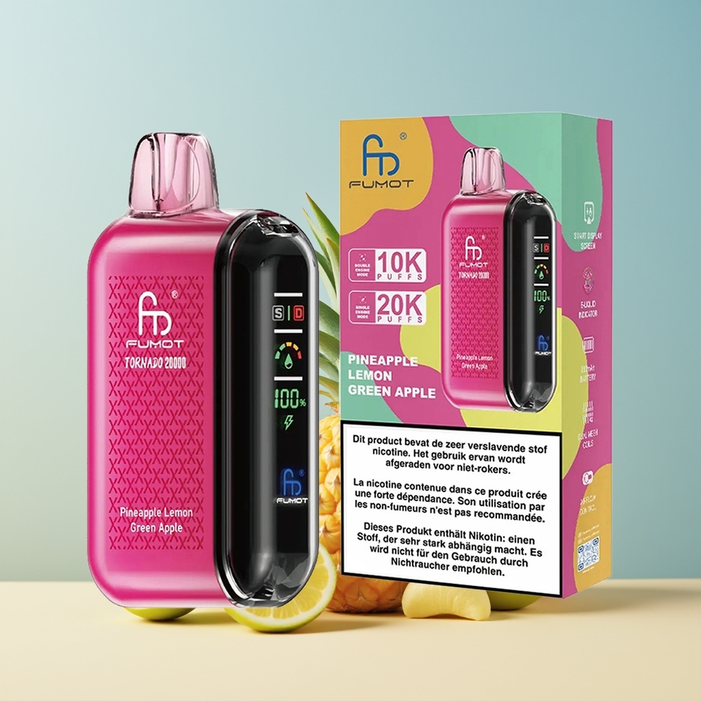 Veleprodaja Slovenija Fumot Tornado 20000 Puffs Ananas Limona Zeleno Jabolko Dual Mesh Coil Smart Display