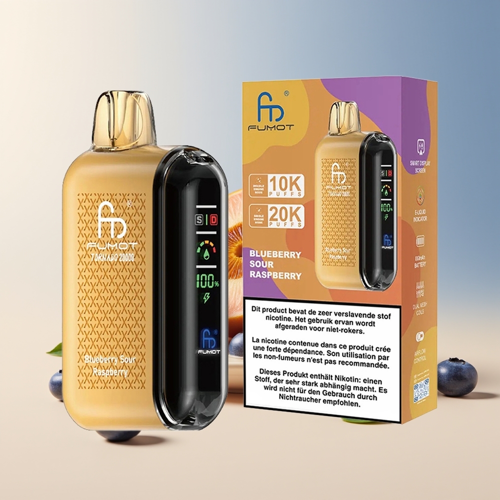 Veleprodaja Slovenija Fumot Tornado 20000 Puffs Borovnica Kisla Malina Dual Mesh Coil Smart Display