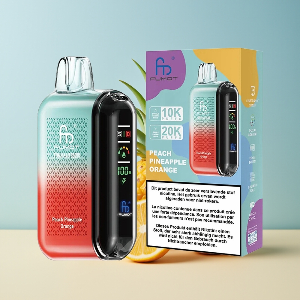 Veleprodaja Slovenija Fumot Tornado 20000 Puffs Breskva Ananas Oranžna Dual Mesh Coil Smart Display