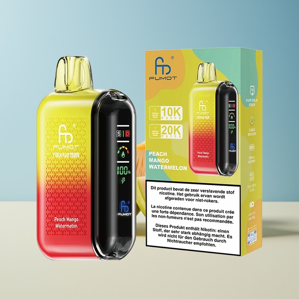 Veleprodaja Slovenija Fumot Tornado 20000 Puffs Dual Mesh Coil Breskeva Mango Lubenica Smart Display