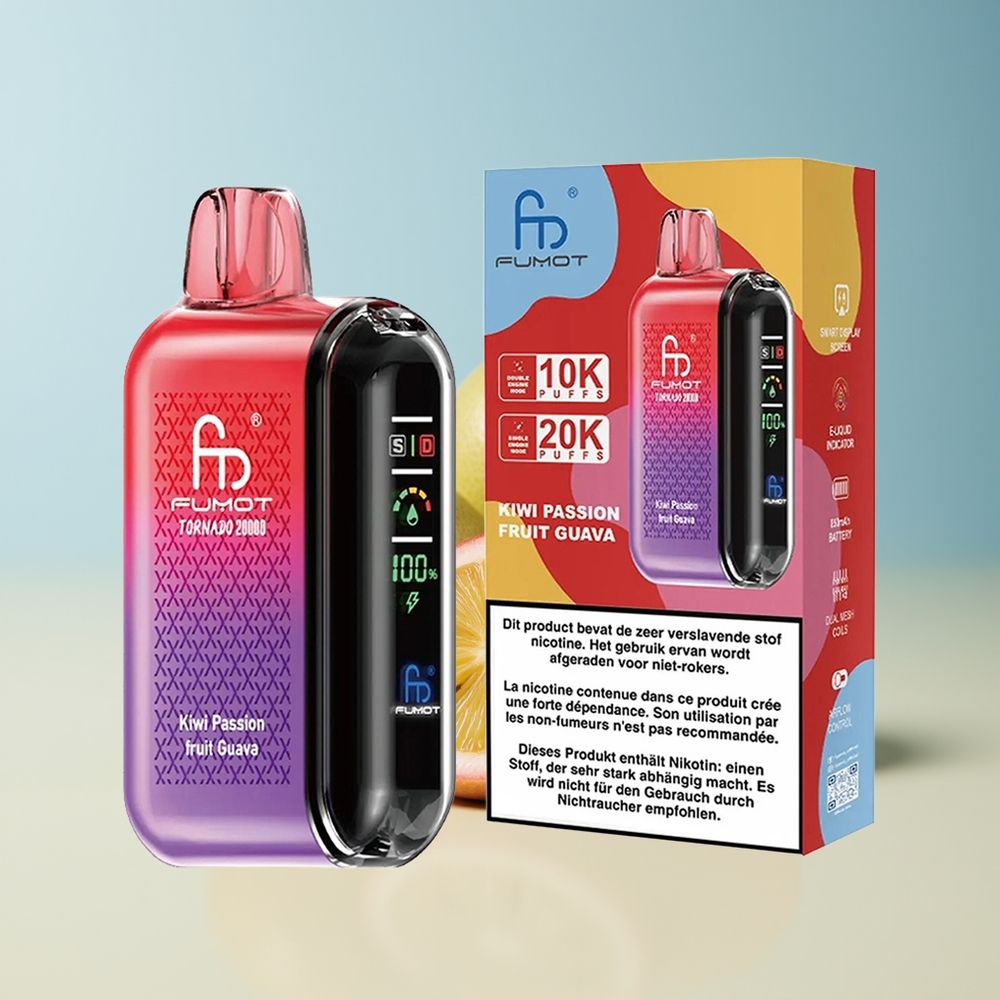 Veleprodaja Slovenija Fumot Tornado 20000 Puffs Dual Mesh Coil Smart Display Kiwi Pasijonka Guava