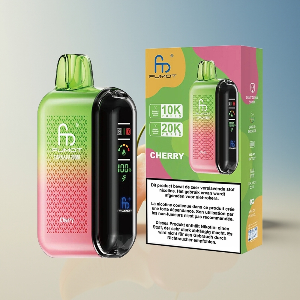 Veleprodaja Slovenija Fumot Tornado 20000 Puffs Dual Mesh Coil Smart Display Češnja