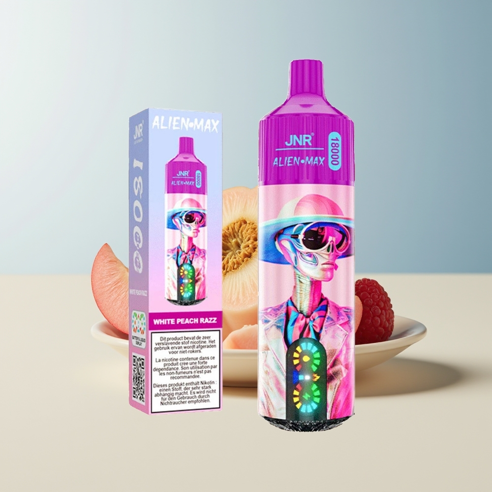 Veleprodaja Slovenija JNR Alien Max 18000 Puffs Beli Peach Razz Dual Mesh Coil  Type-C Hitro Polnjenje