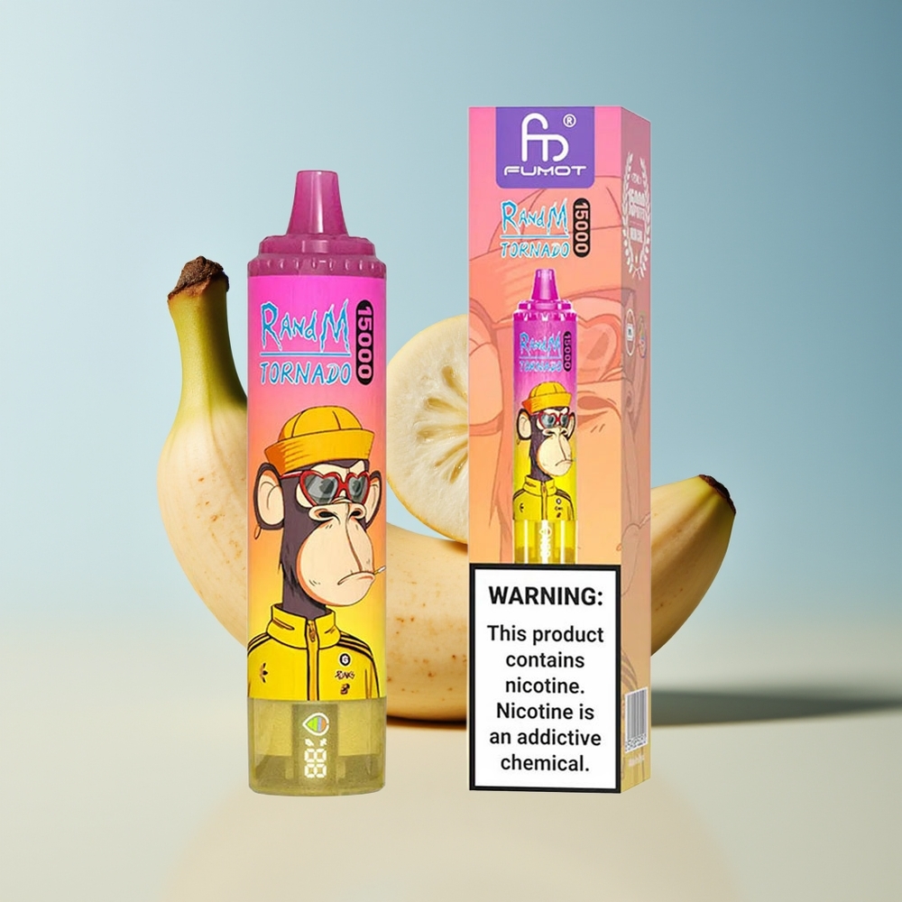 Veleprodaja Slovenija RandM Fumot Tornado 15000 Puffs Banan Leden Vape 25ml LCD