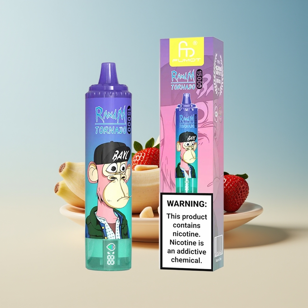 Veleprodaja Slovenija RandM Fumot Tornado 15000 Puffs Vape Jagoda Banana LCD Type-C
