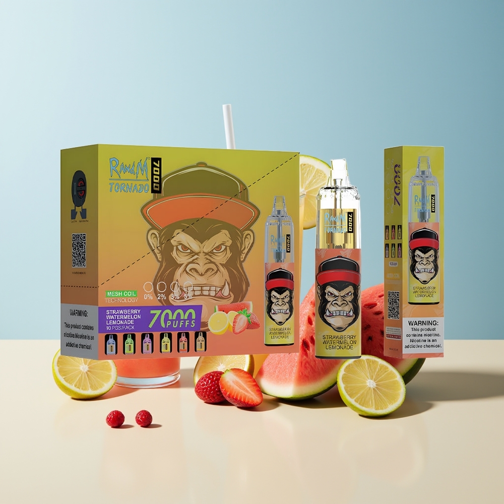 Veleprodaja Slovenija RandM Fumot Tornado 7000 Puffovi Jagoda Lubenica Limonada 14 ML E-tekočina Mesh Coil