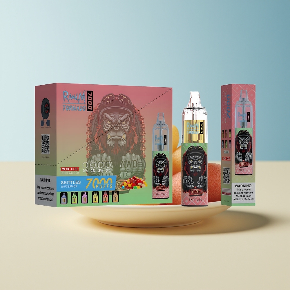 Veleprodaja Slovenija RandM Fumot Tornado 7000 Pufov Vape Skittles 14 ML E-tekočina Mesh Coil