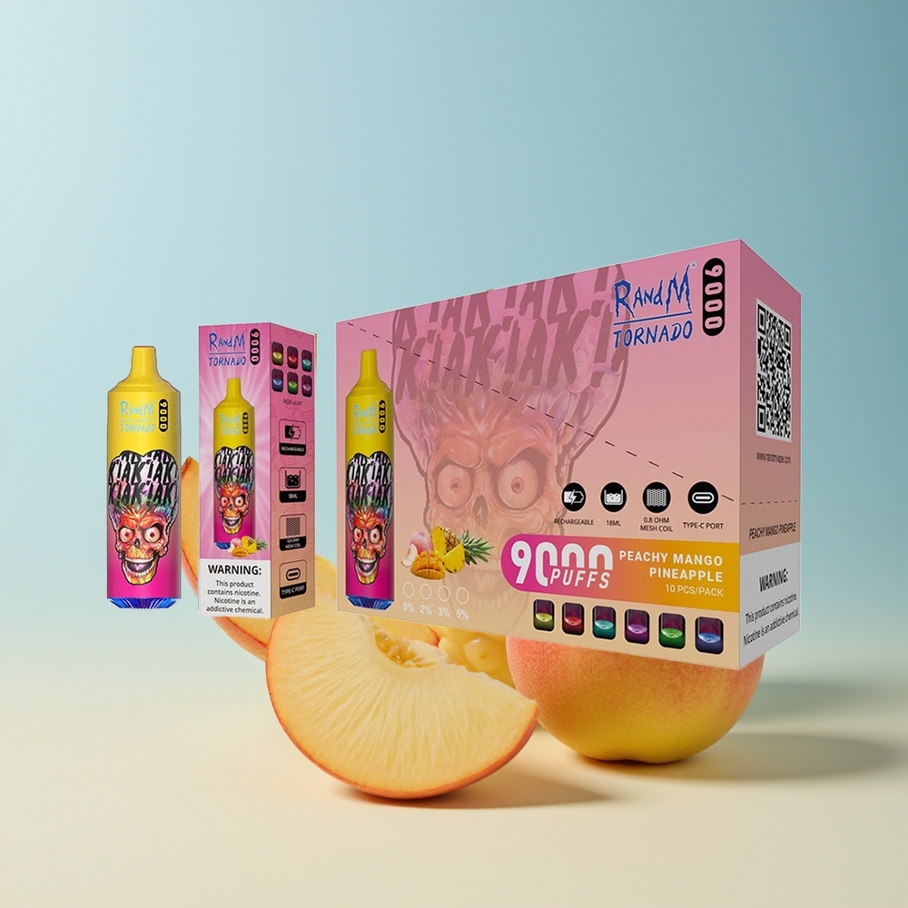 Veleprodaja Slovenija RandM Fumot Tornado 9000 Pufi Brezapna Mešanica Breskva Mango Ananas RGB Display