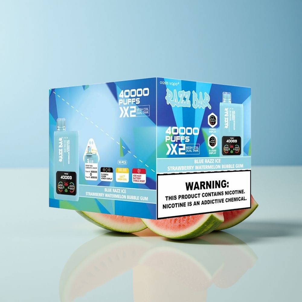 Veleprodaja Slovenija Razz Bar 40000 Puffov Vape Modra Malina Ledenica-Jagoda Lubenica Mehurčki Gumi 10Ohm 2 Mesh Coil 650 Mah Battery Type-C Port