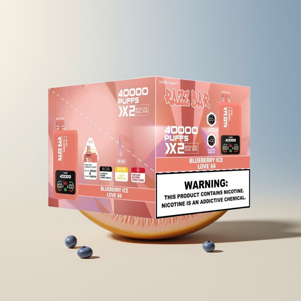 Veleprodaja Slovenija Razz Bar 40000 Pufi Vape Borovnica Led 10Ohm 2 Mesh Coil 650 Mah - Love 66