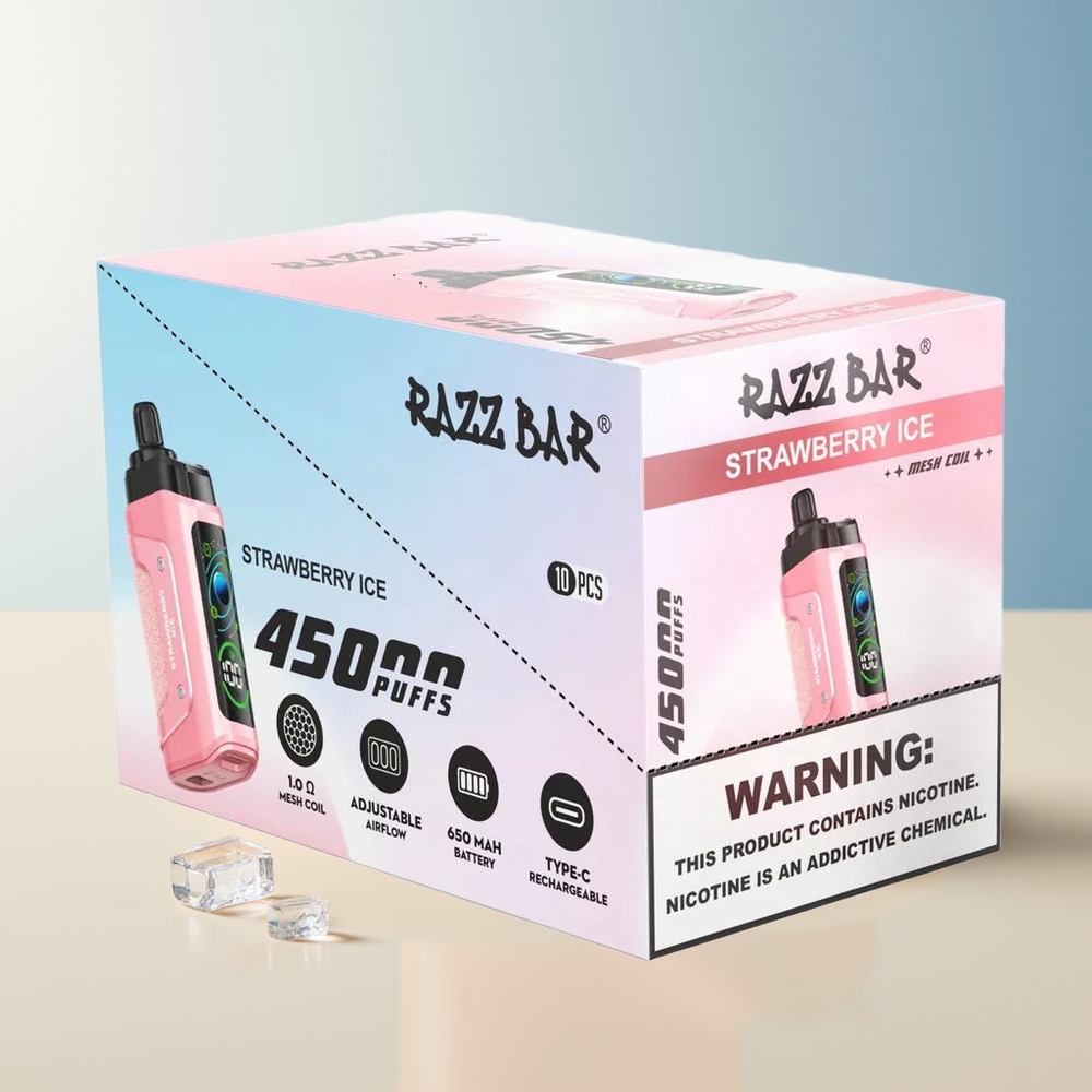 Veleprodaja Slovenija Razz Bar 45000 Puffov Vape Jagodni Led + 10 Ohm Mesh Coil  Nastavljiv Pretok Zraka