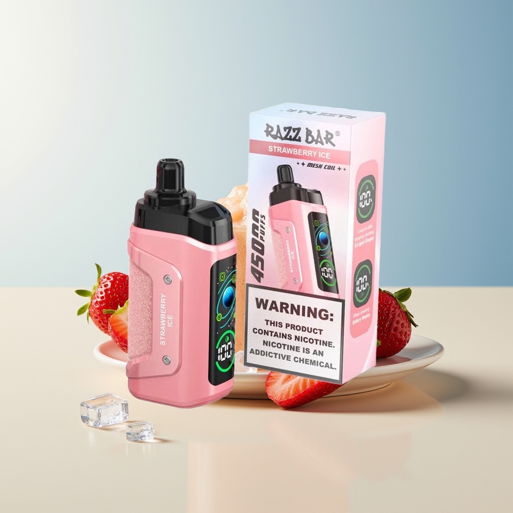 Veleprodaja Slovenija Razz Bar 45000 Puffov Vape Jagodni Led + 10 Ohm Mesh Coil  Nastavljiv Pretok Zraka