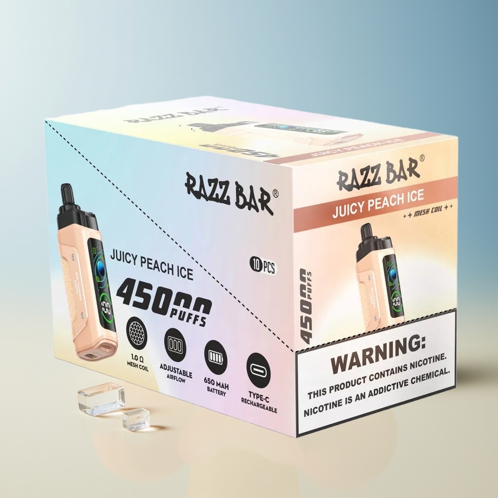 Veleprodaja Slovenija Razz Bar 45000 Pufi Vape Sočna Breskev Led 10 Ohm Mesh Coil Type-C Polnjenje