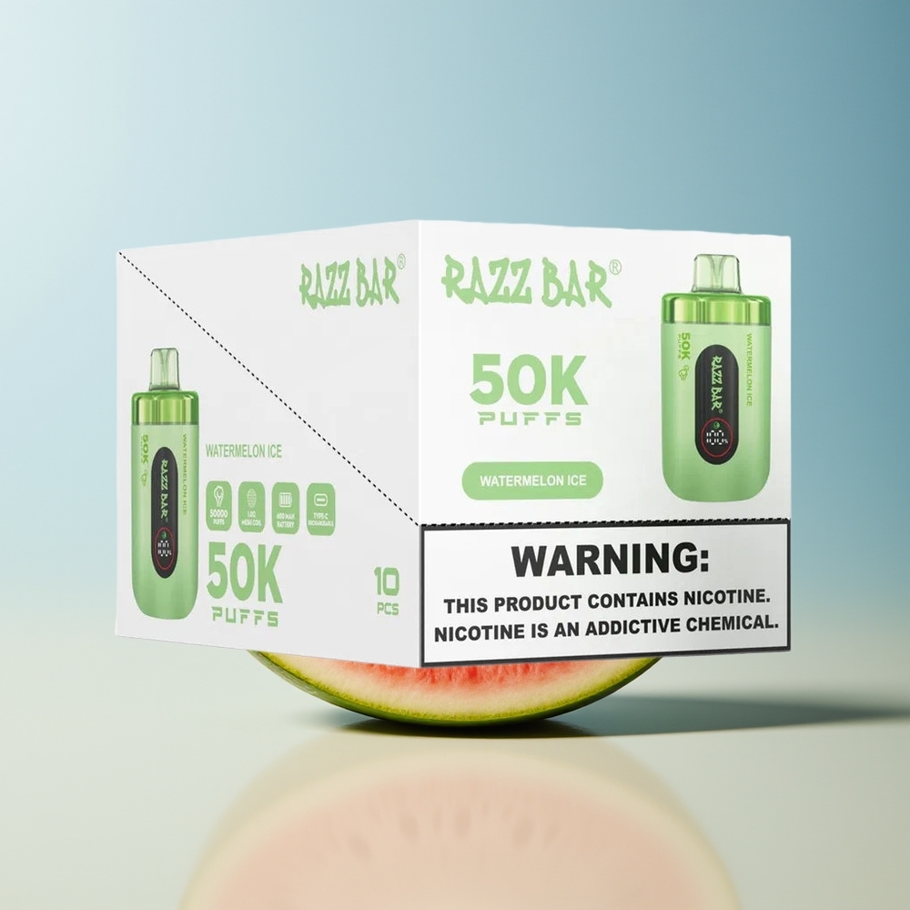 Veleprodaja Slovenija Razz Bar 50000 Pufov Vape Lubenica Led 2 Nikotina 650mAh Baterija