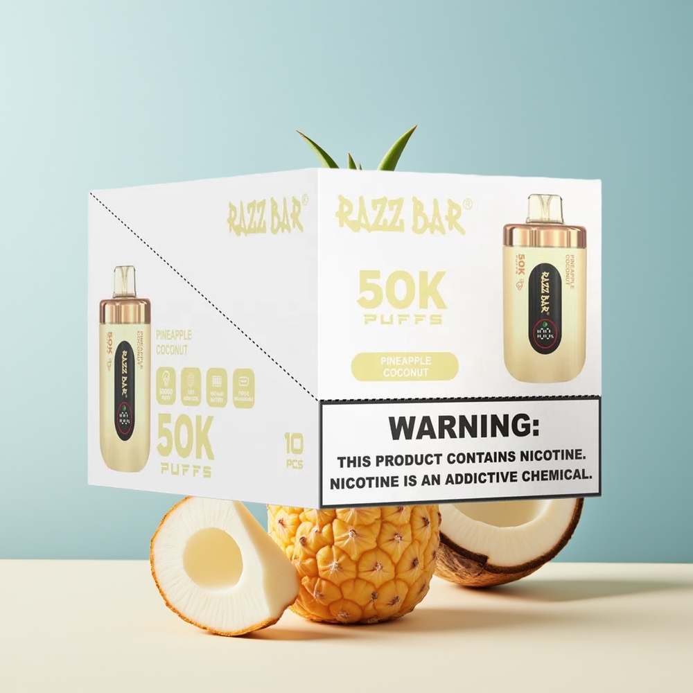 Veleprodaja Slovenija Razz Bar 50K Puffs Vape Ananas Kokos 10 Ohm Mesh Coil 2 Nikotin